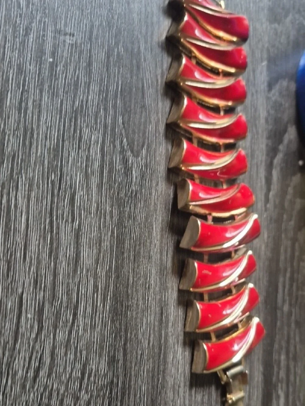 Vintage Red Enamel Metal Bracelet 6.75